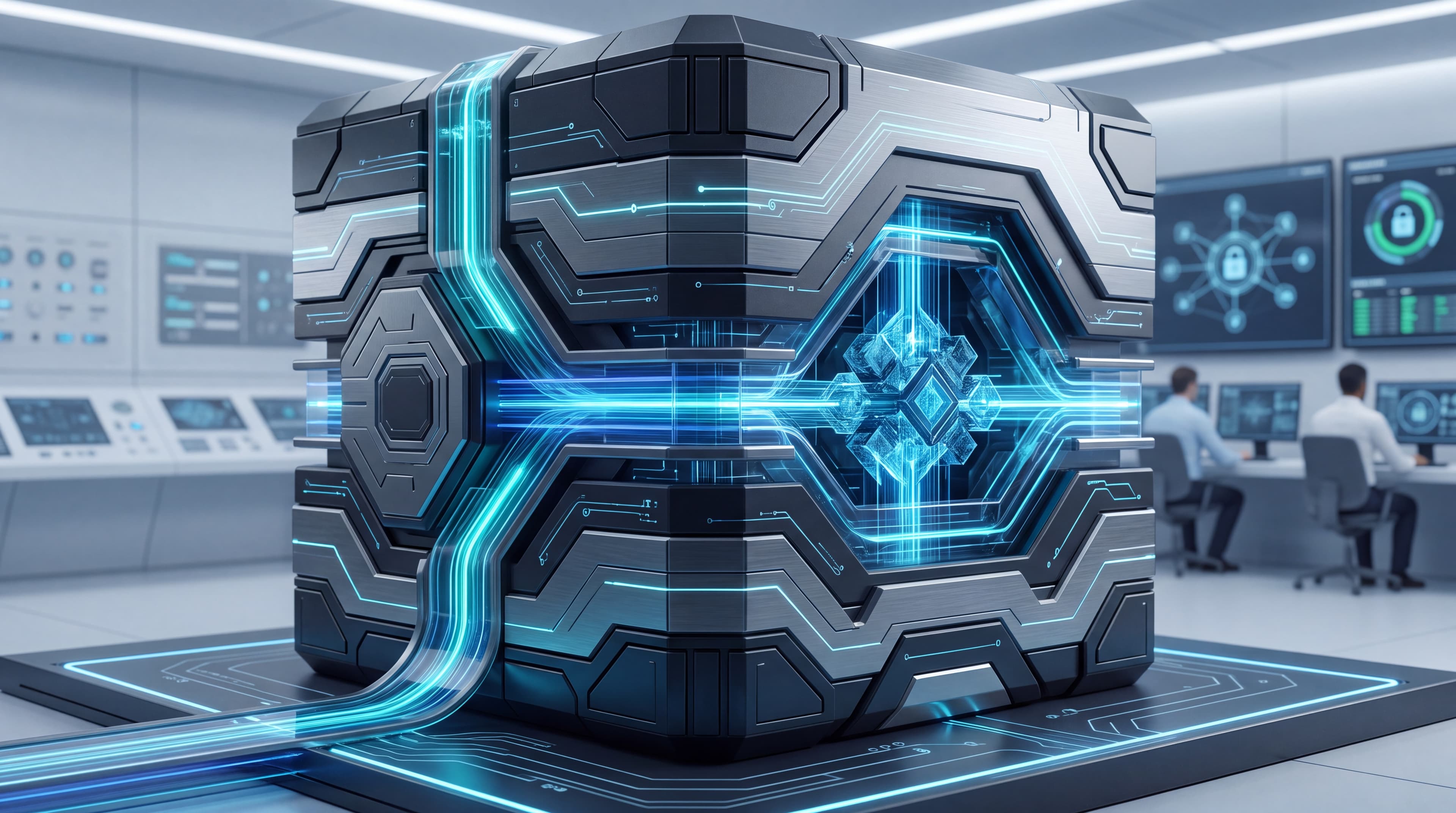 Conceptual illustration of a secure digital data vault symbolizing immutable backup storage and operational resilience.