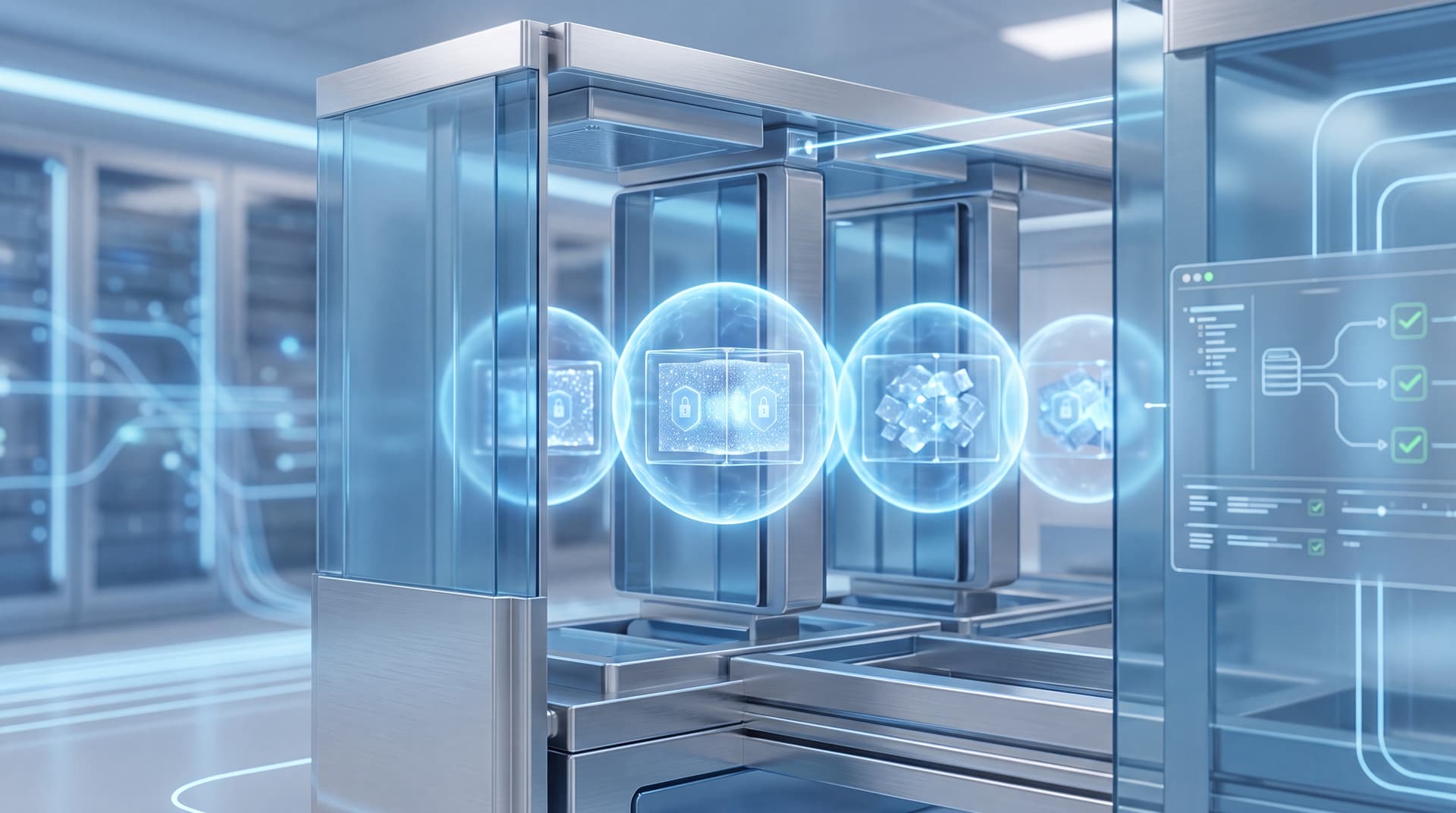 Conceptual illustration of a secure data vault representing immutable backups and business continuity.