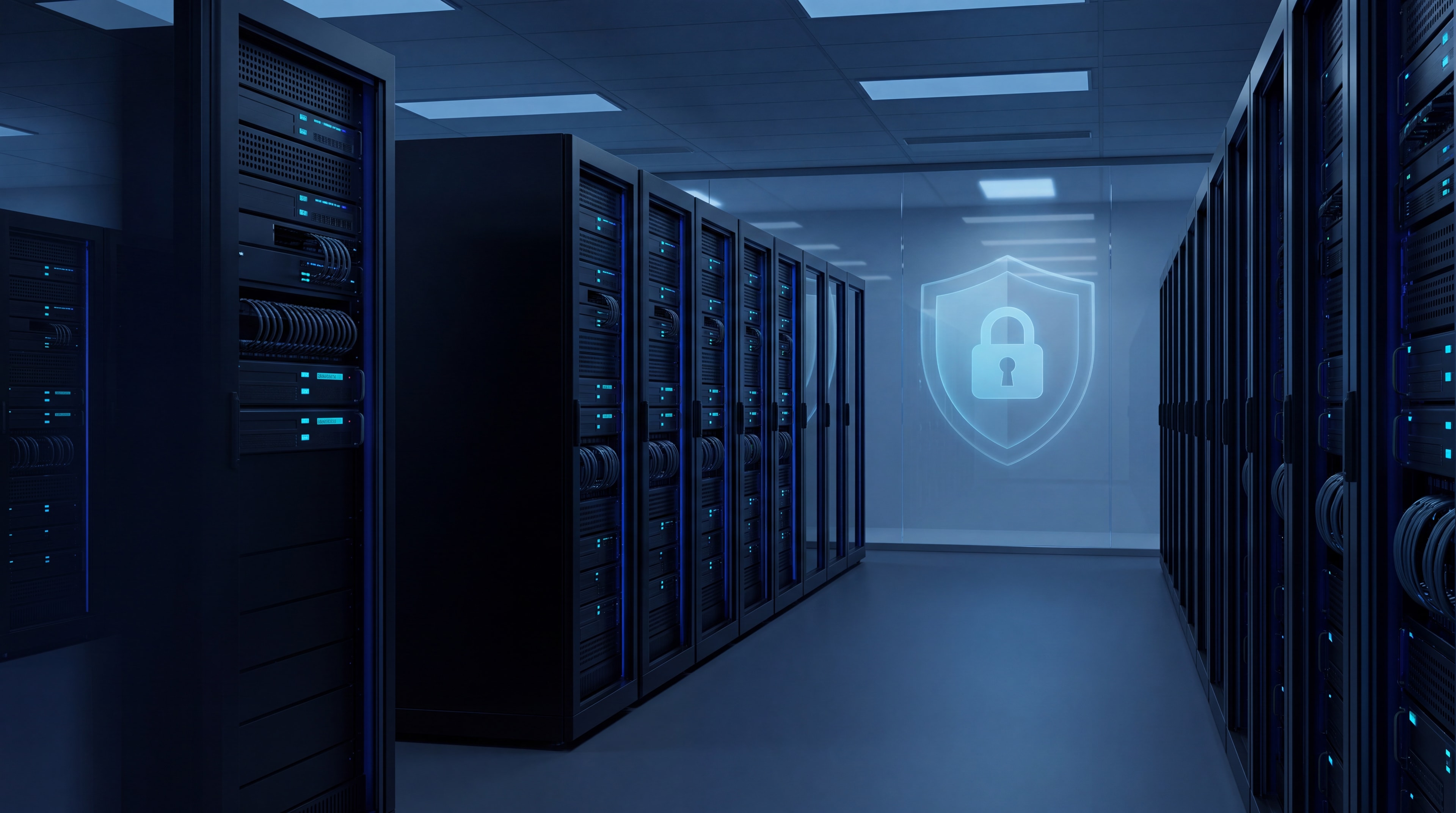 A modern, calm enterprise data vault representing secure and resilient data backups.