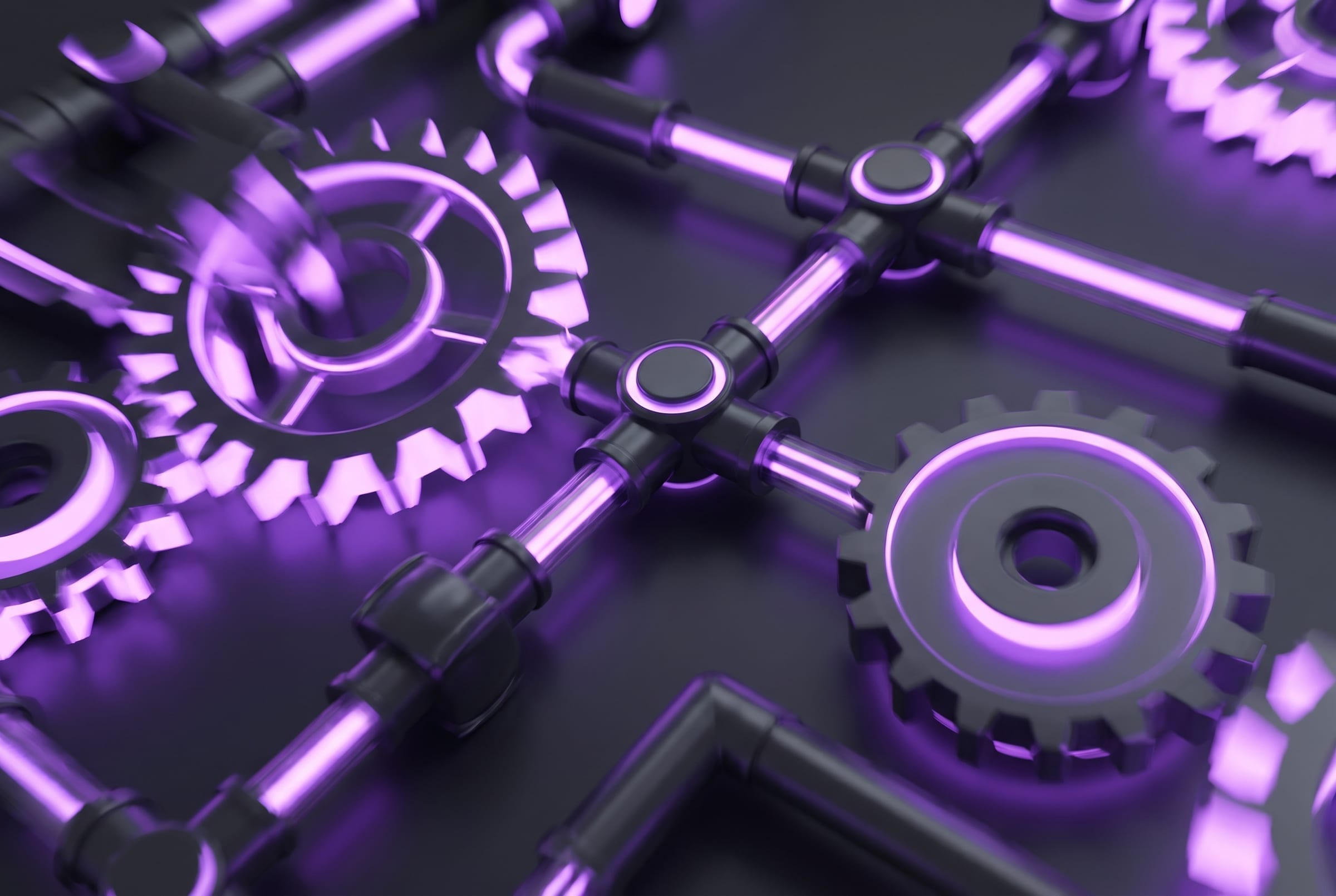 Purple automation gears and connected workflow components